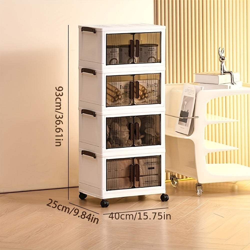 Folding Storage Cabinet with Lids & Wheels – Collapsible Stackable Plastic Storage Bins for Closet, Bedroom, Living Room & Home Office, 3, 4 or 5 Layer Foldable Organizer