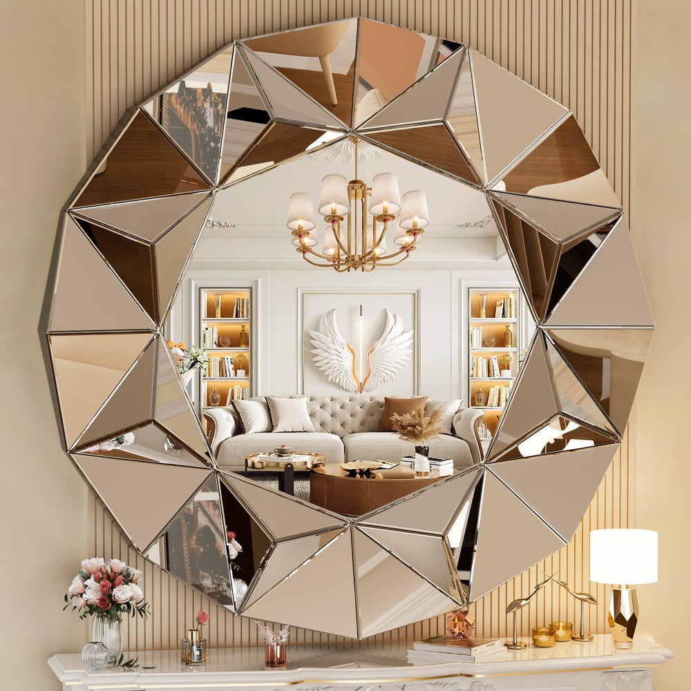 Hasipu Bathroom Wall Mirrors, 32 Inch Round Mirror Wall Decor, Beveled Edge Frameless Wall Mount Round Mirror for Living Room, Bathroom, Home