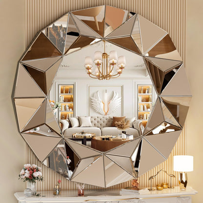 Hasipu Bathroom Wall Mirrors, 32 Inch Round Mirror Wall Decor, Beveled Edge Frameless Wall Mount Round Mirror for Living Room, Bathroom, Home