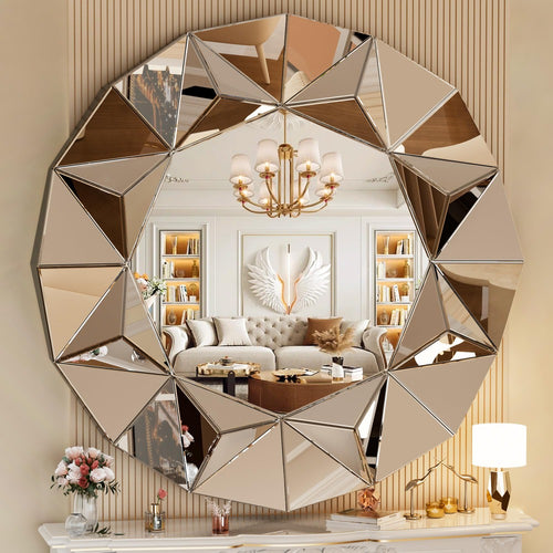 Hasipu Bathroom Wall Mirrors, 32 Inch Round Mirror Wall Decor, Beveled Edge Frameless Wall Mount Round Mirror for Living Room, Bathroom, Home