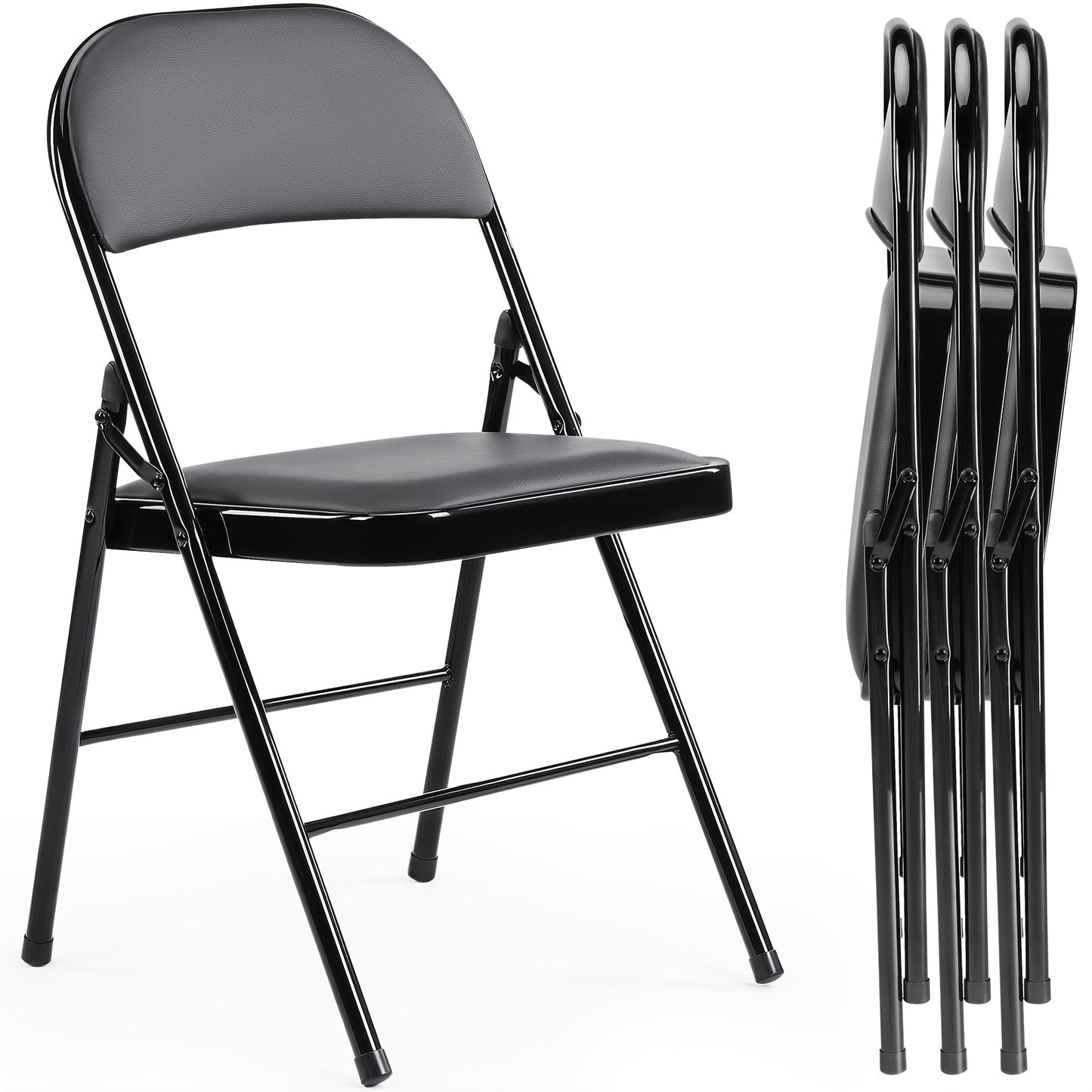 PU Leather Folding Chairs with Padded Seats & Steel Frame, Portable Stackable Chairs for Events Weddings Dining Home Office Church, 2 4 8 10 12 20 Packs Available in Khaki Black Grey