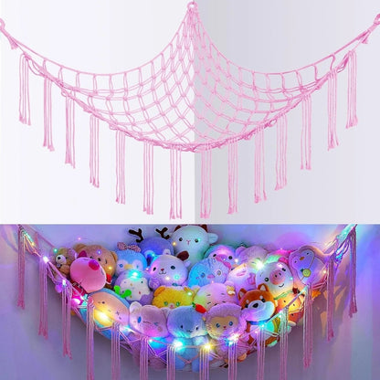 A Large Stuffed Storage Hammock With Lights, Suitable For Storing Unused Stuffed And Indoor Storage, As Well As Small Items For Halloween, Christmas, Easter, And Thanksgiving.