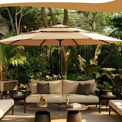 [3 Tier Outdoor Umbrella] 9ft/10ft/11ft 3 Tier Outdoor Umbrella, with 8 Strong Umbrella Ribs, Market Patio Table Umbrella with Push-button Tilt Function, Suitable for Patio, Garden, Pool, Hotel, Party, Potluck, Shade Umbrella