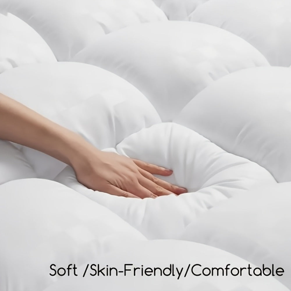 Mattress Topper Plush Down Alternative Pillow Top, Baffle Box Design, Machine Washable, Fits 8-21 Inch Deep Pocket, Twin Full Queen King Cal King, Soft Comfort Layer