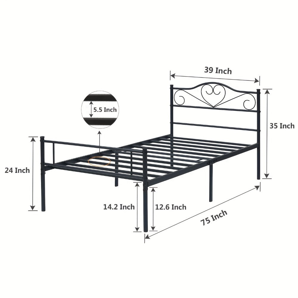 Metal Platform Bed Frame with Headboard and Footboard Steel Slat Support No Box Spring Needed Noise Free - Twin Full Queen Sizes for Bedroom Guest Room Dorm | Black White Gold Pink