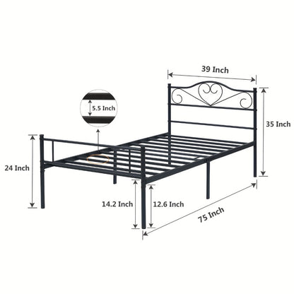 Metal Platform Bed Frame with Headboard and Footboard Steel Slat Support No Box Spring Needed Noise Free - Twin Full Queen Sizes for Bedroom Guest Room Dorm | Black White Gold Pink