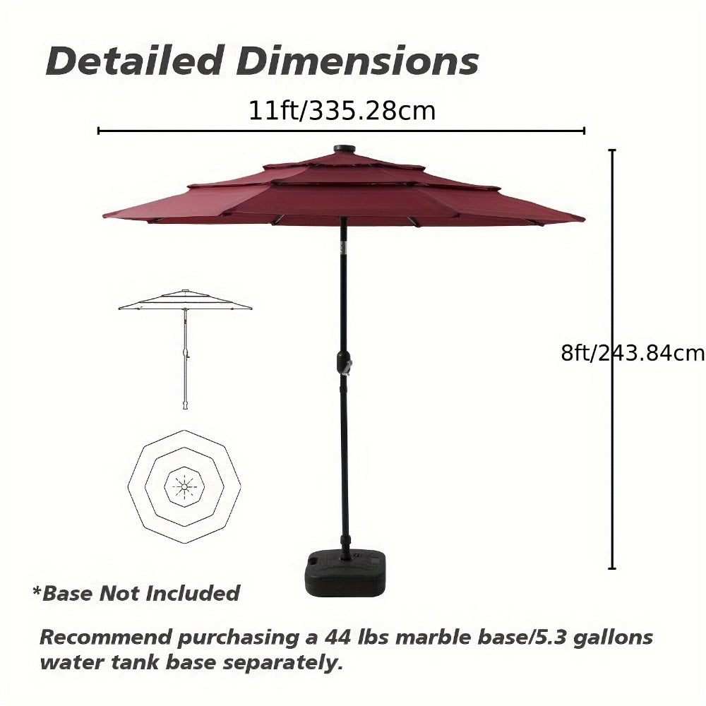 3-Tier Vented Patio Umbrella 9ft 10ft 11ft with 8 Strong Ribs Push-Button Tilt, 180GSM Yarn-Dyed Fabric Market Table Umbrella for Patio Garden Pool Hotel Party – Burgundy & Navy Blue