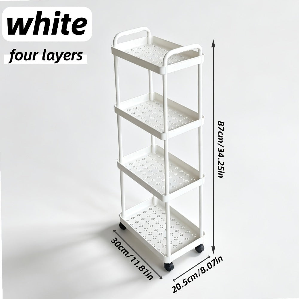4 or 5-Tier Rolling Storage Trolley Rack – Movable Multi-Layer Floor Organizer for Bathroom, Kitchen & Toilet, White or Black