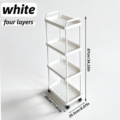 4 or 5-Tier Rolling Storage Trolley Rack – Movable Multi-Layer Floor Organizer for Bathroom, Kitchen & Toilet, White or Black