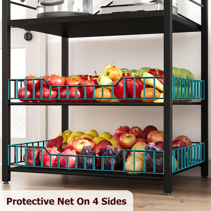 2026 New 5 Tier Kitchen Storage Rack, Bakers Rack, Microwave Oven Stand with 2 Large Wire Basket, Kitchen Utility Storage Shelf Organizer, Industrial Coffee Bar Station for Home Room Decor, Ideal Home Christmas Birthday Gifts for Men Women Friends
