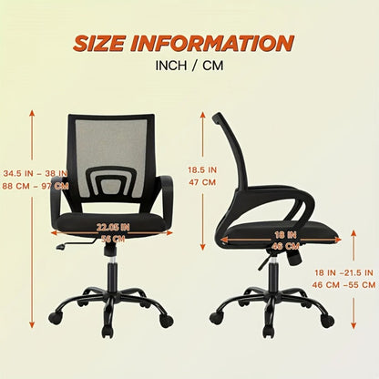Mid Back Ergonomic Mesh Office Chair with Armrest & Lumbar Support – Swivel Rolling Computer Desk Chair for Home Office & Work, Black, Pink, White, Blue, Grey, Green, Orange, Red