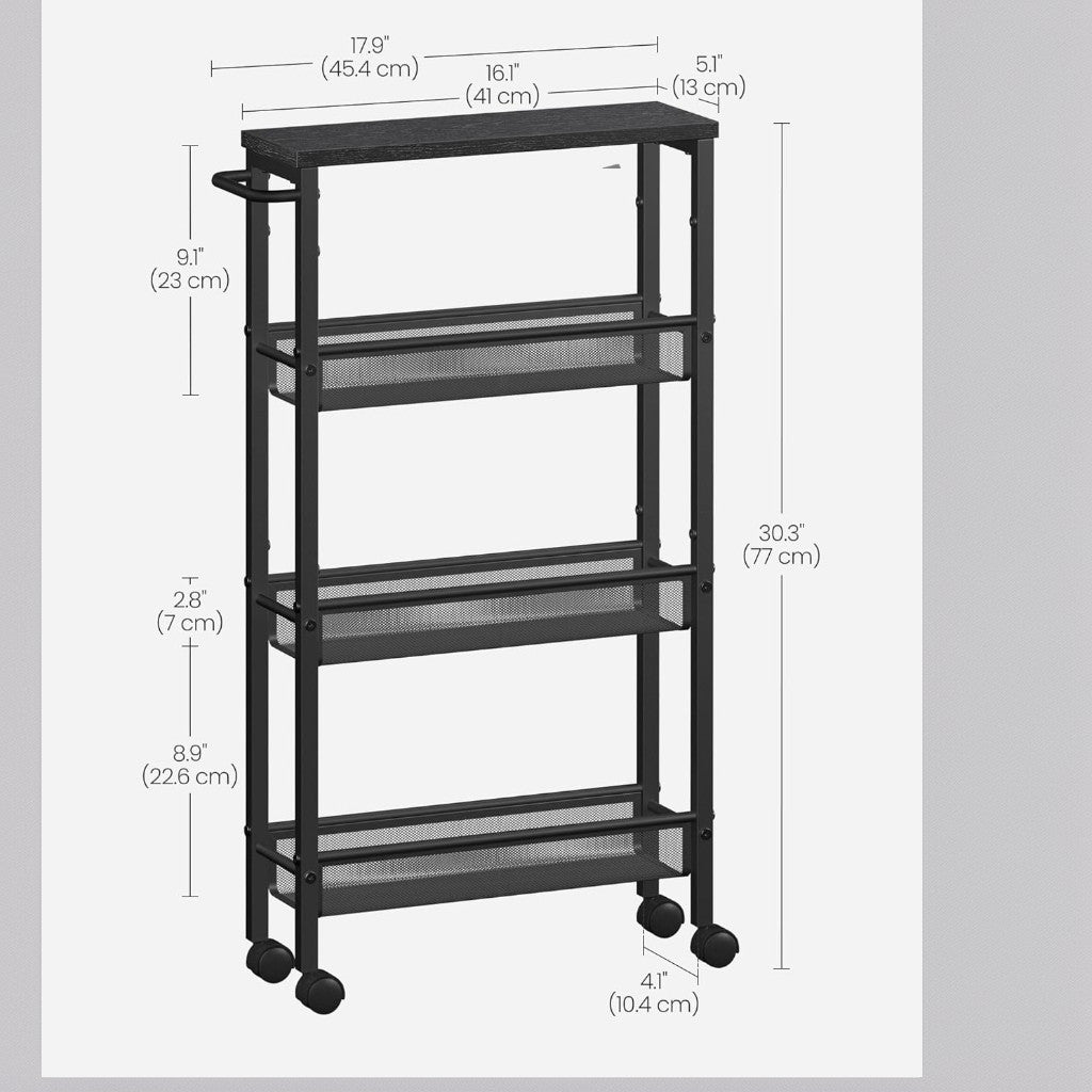 4-Tier Metal Kitchen Shelf With 360° Swivel Wheels,29.99"H x15.99"W x 4.99"D,Space-Saving, Ideal For Spices, Bottles, Snacks - Suitable For Kitchen, Living Room, Bedroom