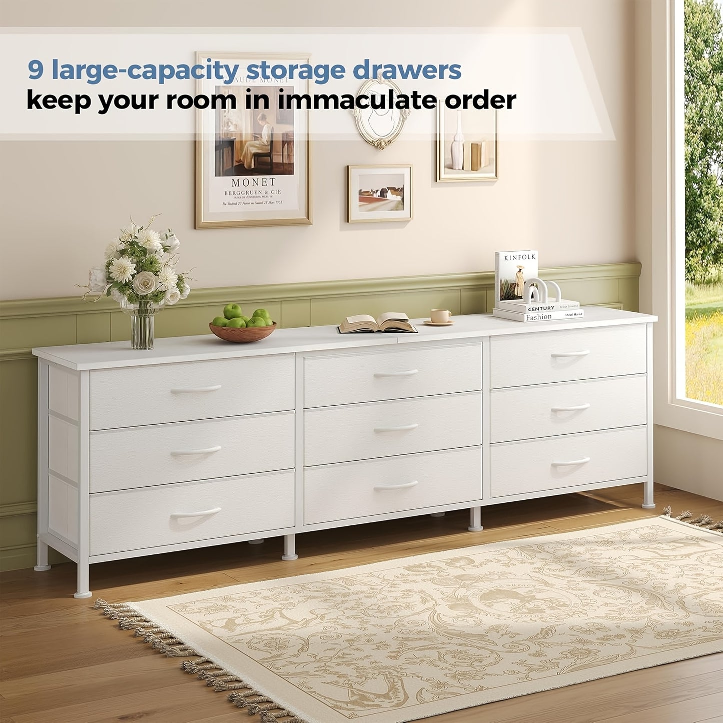 5/7/9 Drawer Cabinet, Wide Dresser with Fabric Bins And Drawer Organizer Spacious Storage Chest for Hallway