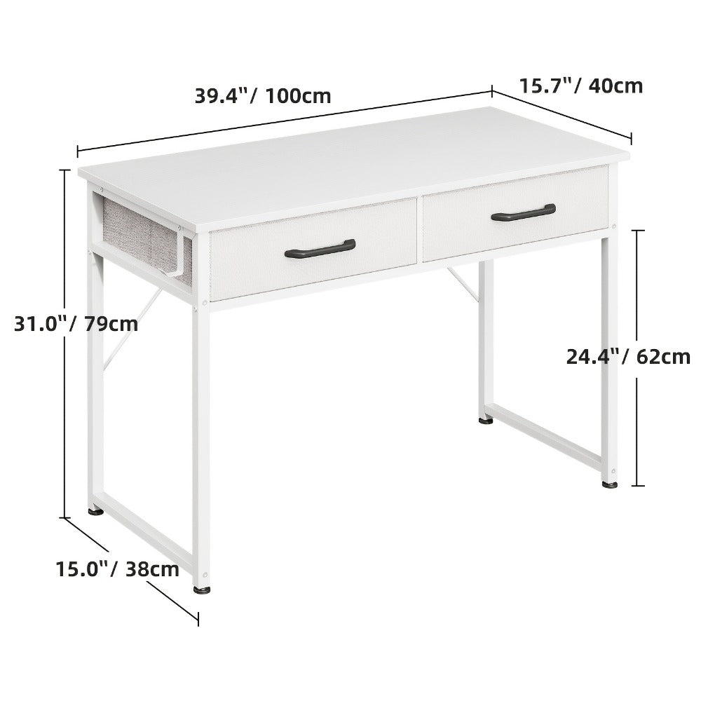 32" Small Computer Desk & Vanity Table with 2 Drawers & Headphone Hook – Compact Writing Desk for Home Office, Bedroom & Study, Modern Space-Saving Design, White or White-Gold