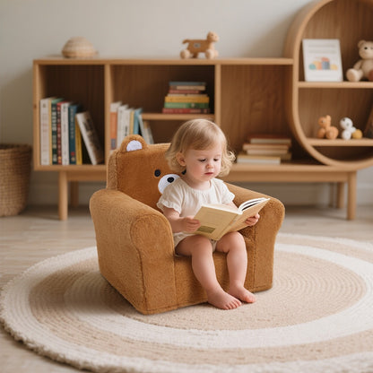 Kids Sofa/Teens - Ultra-Soft Teddy Bear Fleece & Machine-Washable Cover | 19.2"x13"x19.7"Ergonomic Support Chair, 5.6lbs Lightweight | Breathable Skin-Friendly Lounger For Game Room/Playroom (Cozy Beige)