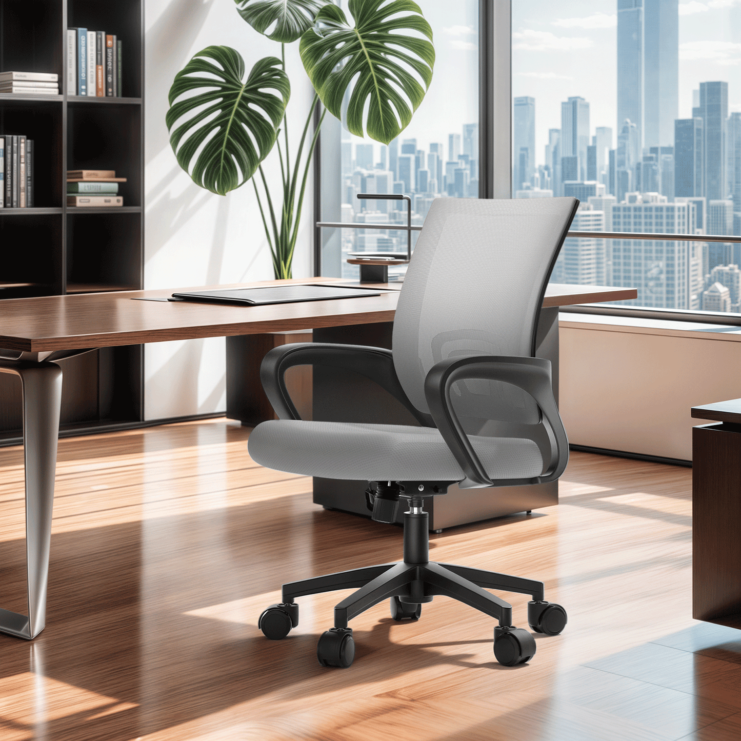 Mesh Office Home Chair, Mid Back Ergonomic Rolling Swivel Chair with Padded Seat and Armrest
