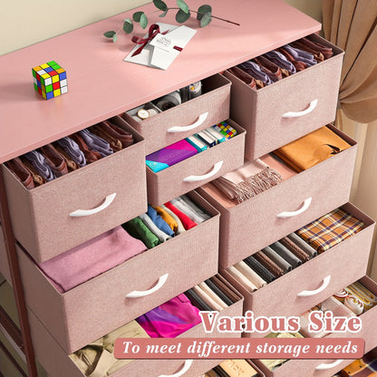 [Fabric Dresser For Bedroom] Pink/NeutralGrey/White/ Rustic Brown/Black Dresser, Tall Dresser, Large Bedroom Dressers & Chests Of Drawers With Sturdy Metal Frame And Wooden Top, Fabric Dresser For Bedroom, Closet, Living Room, Hallway