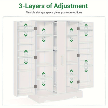 47 Inches Pantry Cabinet Cupboard with Drawer, Kitchen Pantry Storage Cabinet with Adjustable Shelves, Kitchen Organizer And Storage, White Buffet Cupboards Sideboard for Kitchen, Dining Room