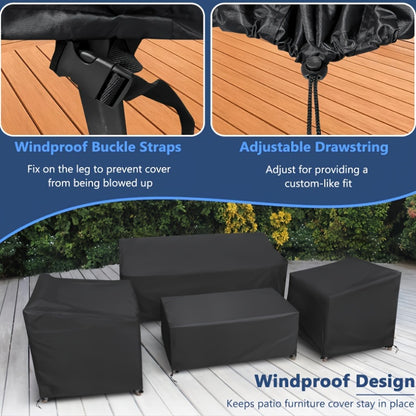 [Waterproof Windproof Covers] 4pcs Patio Furniture Covers Set, Waterproof Outdoor Furniture Cover, Heavy Duty Outdoor Coffee Table Cover, 1xSofa Cover, 2xChair Covers, 1xCoffee Table Cover With Windproof Buckle Strap And Adjustable Drawstring, Black