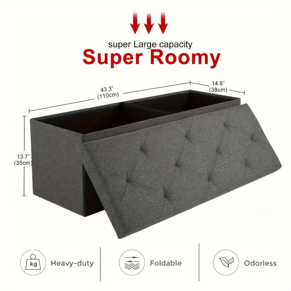 Folding Storage Ottoman Bench Multi-Purpose Heavy Duty Indoor Outdoor Seat, Easy-Clean Non-Porous Surface for Living Room Bedroom Patio Garden, 15 30 43 Inch Set Options Grey