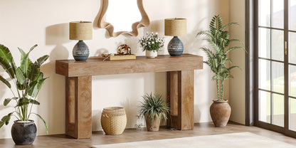 Farmhouse Console Table, 63-Inch Long Narrow Sofa Table Behind The Couch, Industrial Wooden Rectangular Entryway Table for Entrance, Hallway, Living Room (Natural)