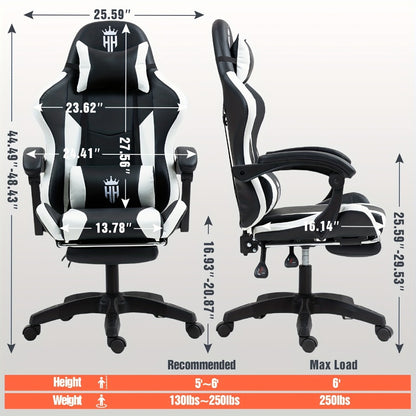Gaming Chair with Footrest and Lumbar Support – Ergonomic Computer Chair with Swivel Seat, Adjustable Height, Headrest & Reclining Backrest for Home Office