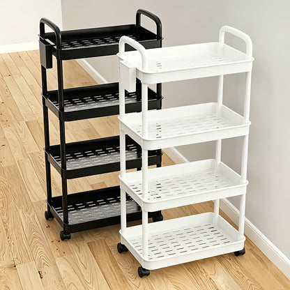 3/4/5-Tier Plastic Rolling Utility Cart with Handle, Multi-Functional Storage Trolley for Office, Living Room, Kitchen, Movable Storage Organizer with Wheels, White