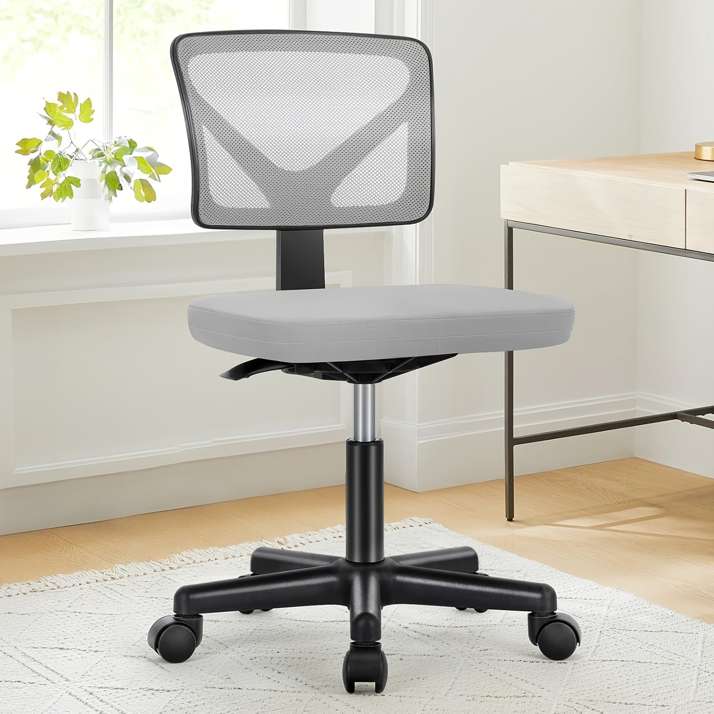 Low-Back Mesh Armless Office Chair, Swivel Rolling Computer Chair No Arms with Lumbar Support Game Computer Desk with Storage, Home Office Modern Simple Style PC Table for Youth Student Adult