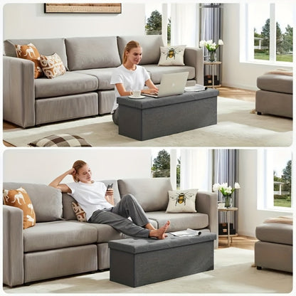 Storage Ottoman Bench 30 & 43 Inch Folding Padded Seat with Hidden Compartment, Holds 660 LB Heavy Duty Footrest End of Bed Stool for Bedroom Living Room Entryway, Grey Black Brown Pink Blue Beige