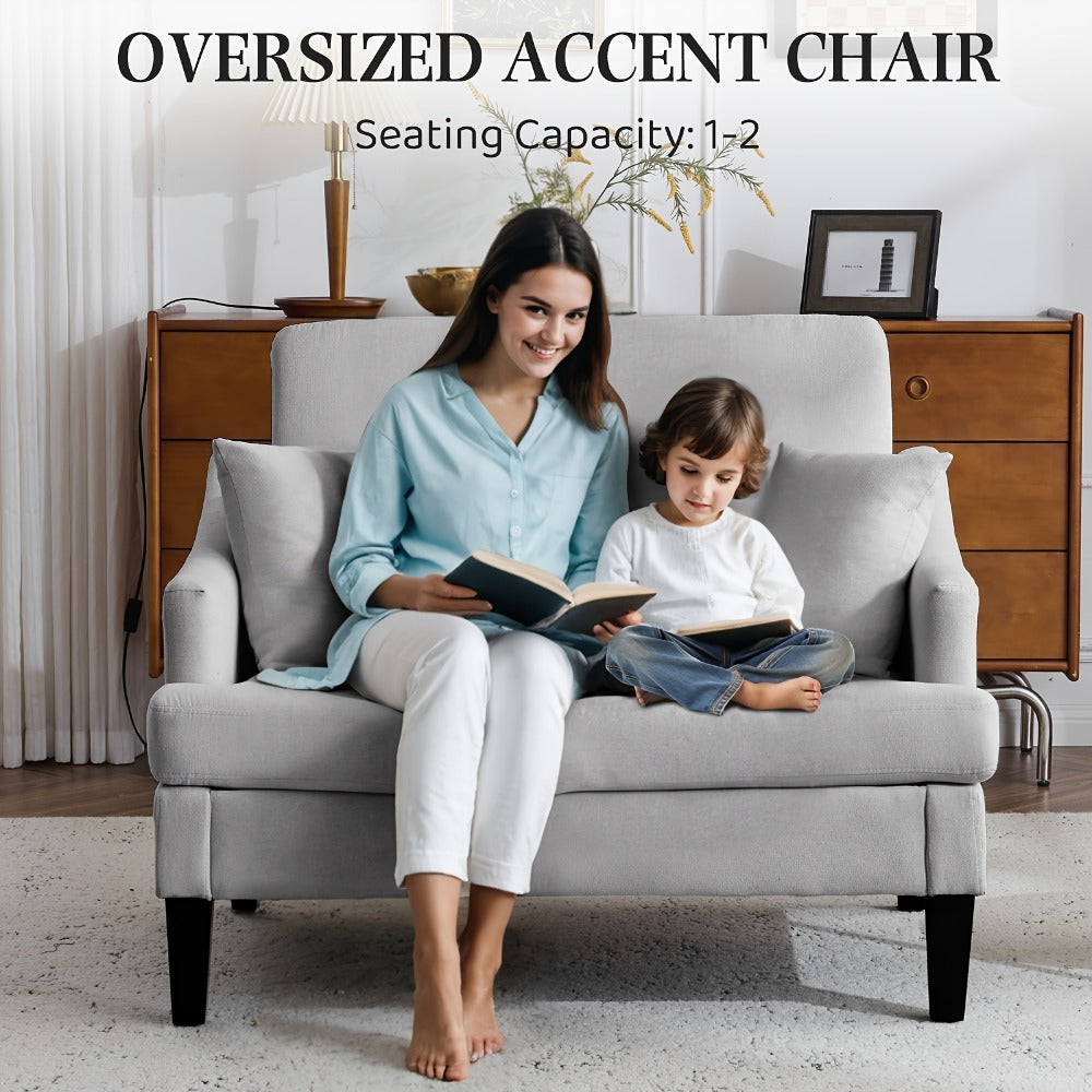 Oversized Accent Chair 33.5" Wide with 2 Pillows, Upholstered Memory Foam Armchair Big Reading Chair, Modern Single Sofa Chair for Living Room Bedroom Apartment Office