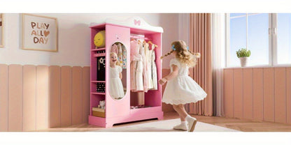 Kids Armoire with Jewelry Cabinet, Kids Dress Up Storage wth Shelves, Girls Wardrode Costume Organizer with Mirror, Children Closet with Armoire for Bedroom, Kids Room, Girls, Kids Room Furniture, Bedroom Storage, Stylish Kids Wardrobe, Playful Design, Ha