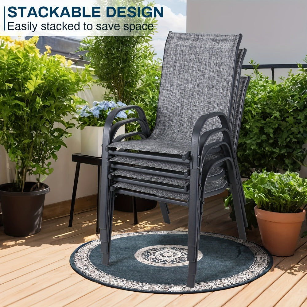 Stackable Patio Dining Chairs Set with Armrests Heavy Duty Breathable Textilene Outdoor Chairs Reinforced Iron Feet 330 LBS Capacity for Garden Lawn Backyard 4 6 8 Pack