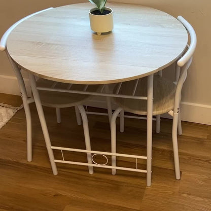 3 Piece Dining Table Set for 2 Small Kitchen Table and 2 Chairs with Wine Rack Metal Frame for Dining Room Apartment Living Room Small Space
