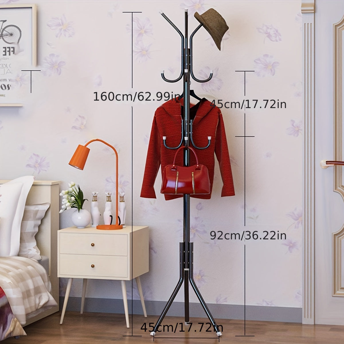 1pc Heavy-Duty Metal Coat Rack with 9-Tier Vertical Storage - Freestanding Space-Saving Clothing Organizer with Sturdy Iron Frame & Copper Finish, 27"+ Height, Easy Assembly for Entryway, Living Room, Bedroom, Dorm - Portable Garment Rack for Shirts