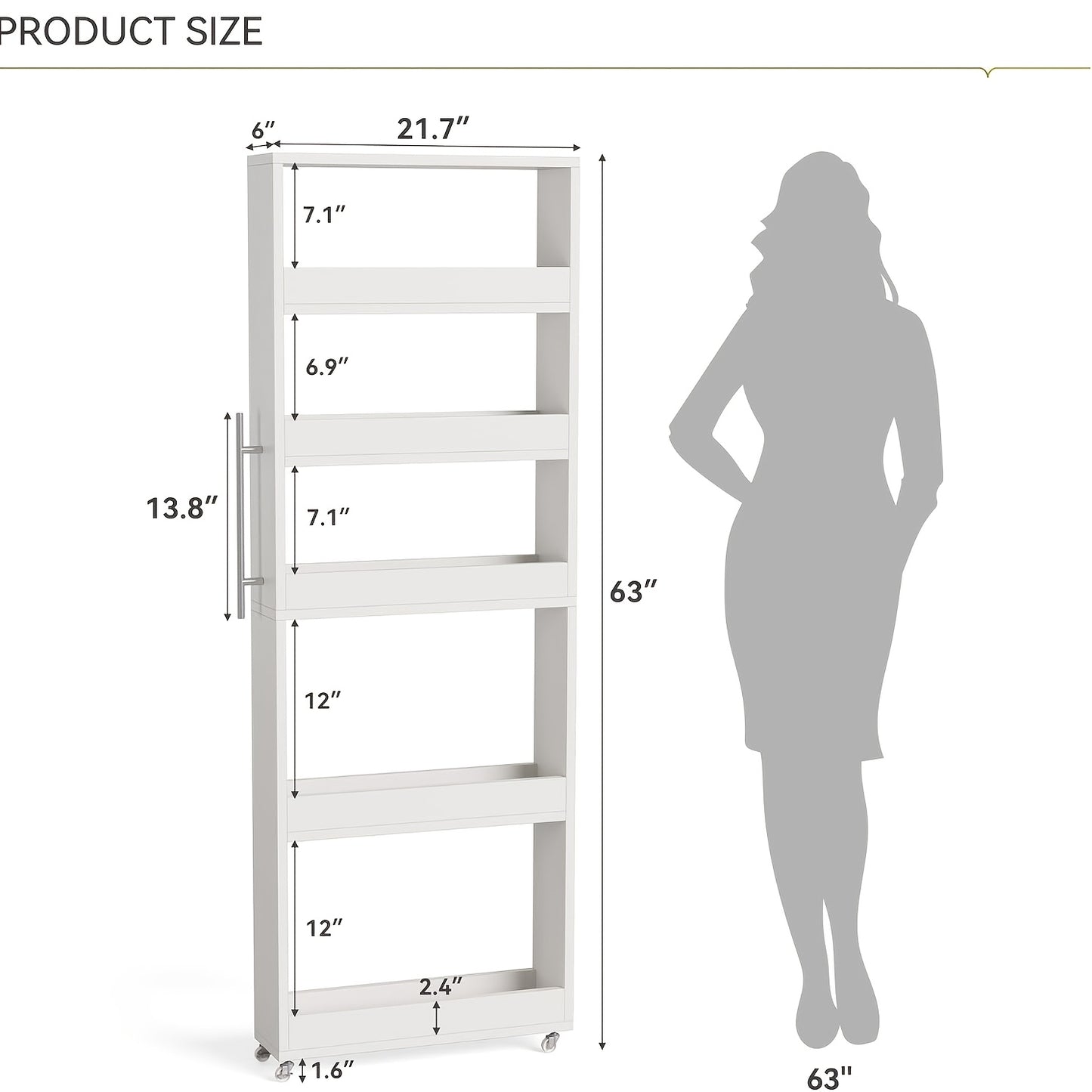 Slim Storage Cart with 4-Tier Slide Out Shelves, Rolling Narrow Utility Cart on Wheels for Small Spaces, Kitchen, Bathroom, Laundry Room, Rustic Design with Handle