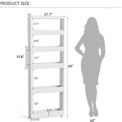 Slim Storage Cart with 4-Tier Slide Out Shelves, Rolling Narrow Utility Cart on Wheels for Small Spaces, Kitchen, Bathroom, Laundry Room, Rustic Design with Handle