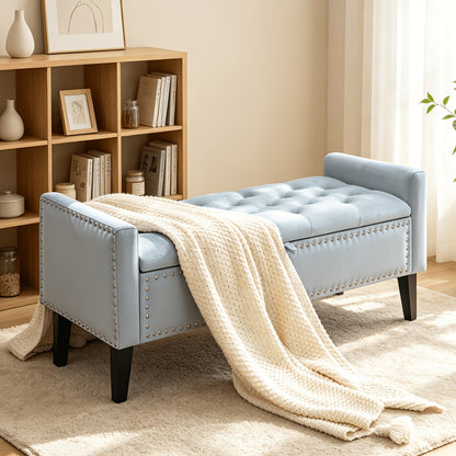 46.9" Storage Ottoman, Upholstered Bed Bench with Storage, End of Bed Ottoman