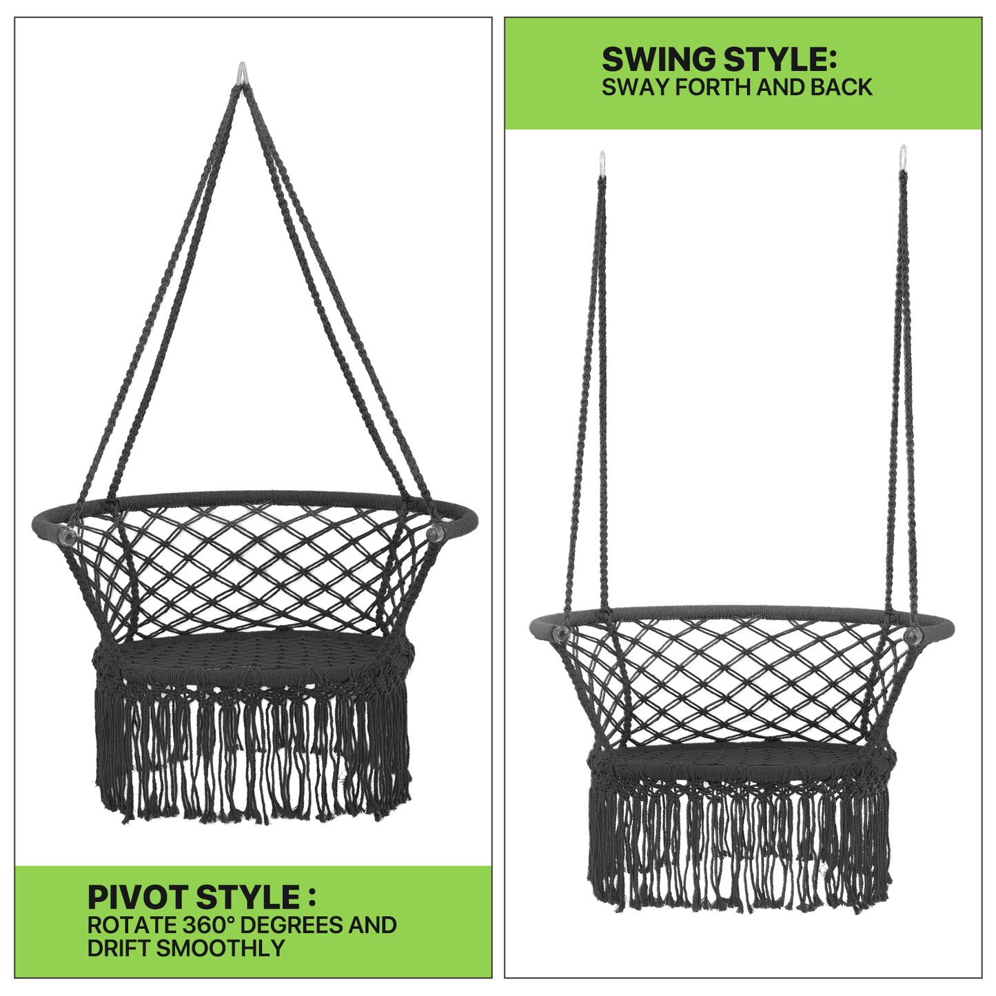 Magshion Macrame Hanging Swing Chair, Boho Style Hanging Rope Hammock Chair w/Tassels Max 350 lbs for Porch, Balcony,Outdoor