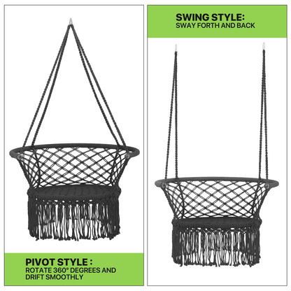 Magshion Macrame Hanging Swing Chair, Boho Style Hanging Rope Hammock Chair w/Tassels Max 350 lbs for Porch, Balcony,Outdoor