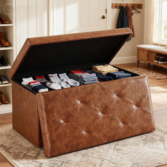 Multi-Functional Ottoman with Storage Bench | Folding Foot Rest Stool, Space-Saving, Load 660 lbs, Upholstered, Classic Style, Hardwood, OLIXIS for Living Room, Bedroom, Office, Dorm