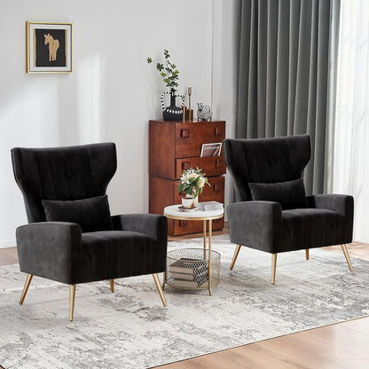 Velvet Fabric Upholstered Reading Comfy Mid Century Modern Armchair with Metal Legs And Spring Support, Accent Chair for Living Room