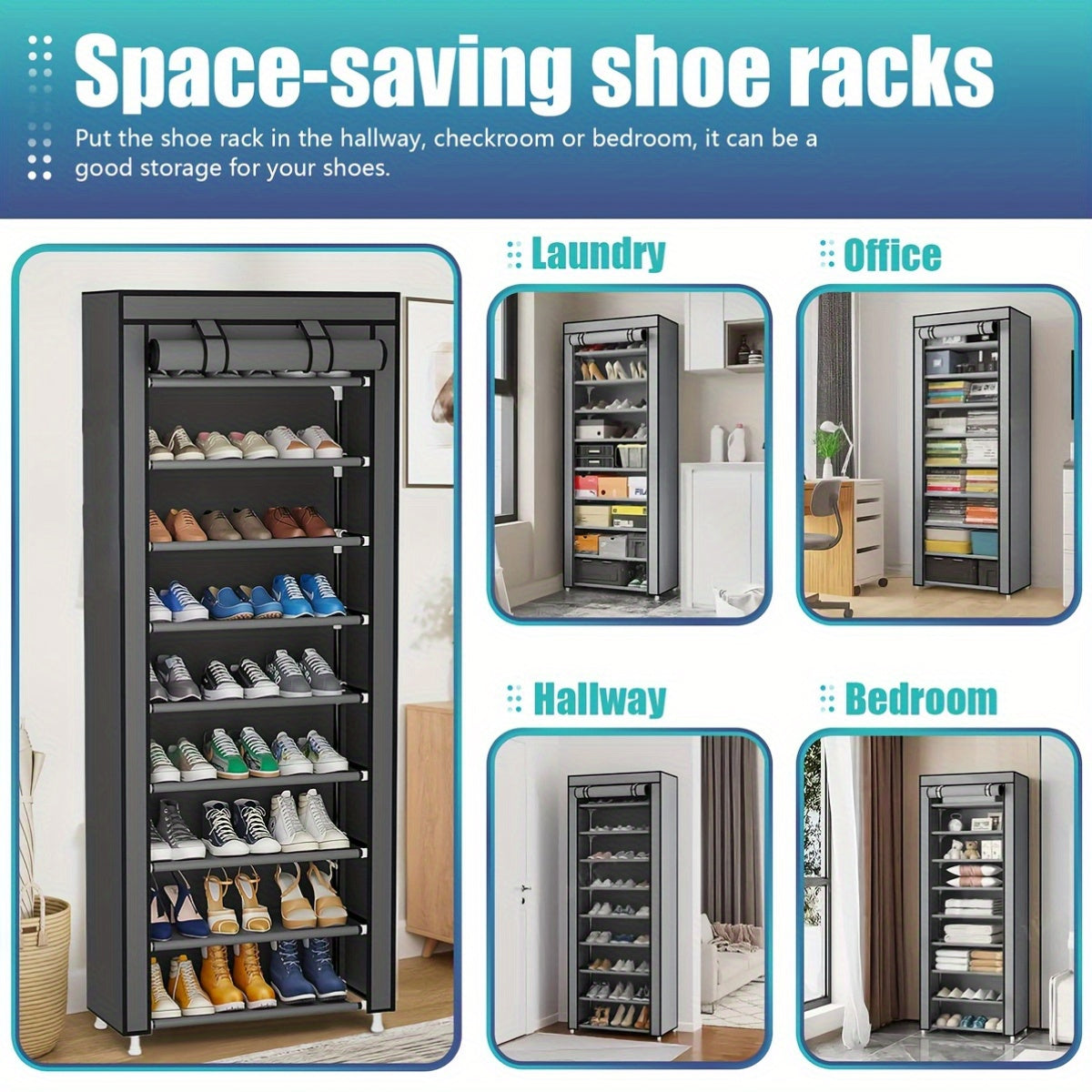 6/8/10 Tier Shoe Organizer with Nonwoven Fabric Cover Shoe Cabinet, Easy to Assemble, Portable Shoe Cabinet, Shoe Storage Shelf for 27-35 Pairs Of Shoes, Suitable for Various Scenes Such As Entryway, Suitable for Sneakers, High Heels, And Boots