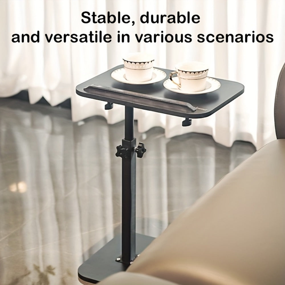 C-Shaped Side Table Adjustable Height 360° Rotating Sofa End Table, TV Tray Laptop Desk Nightstand for Bedroom Living Room Small Spaces, Black & Coffee Brown