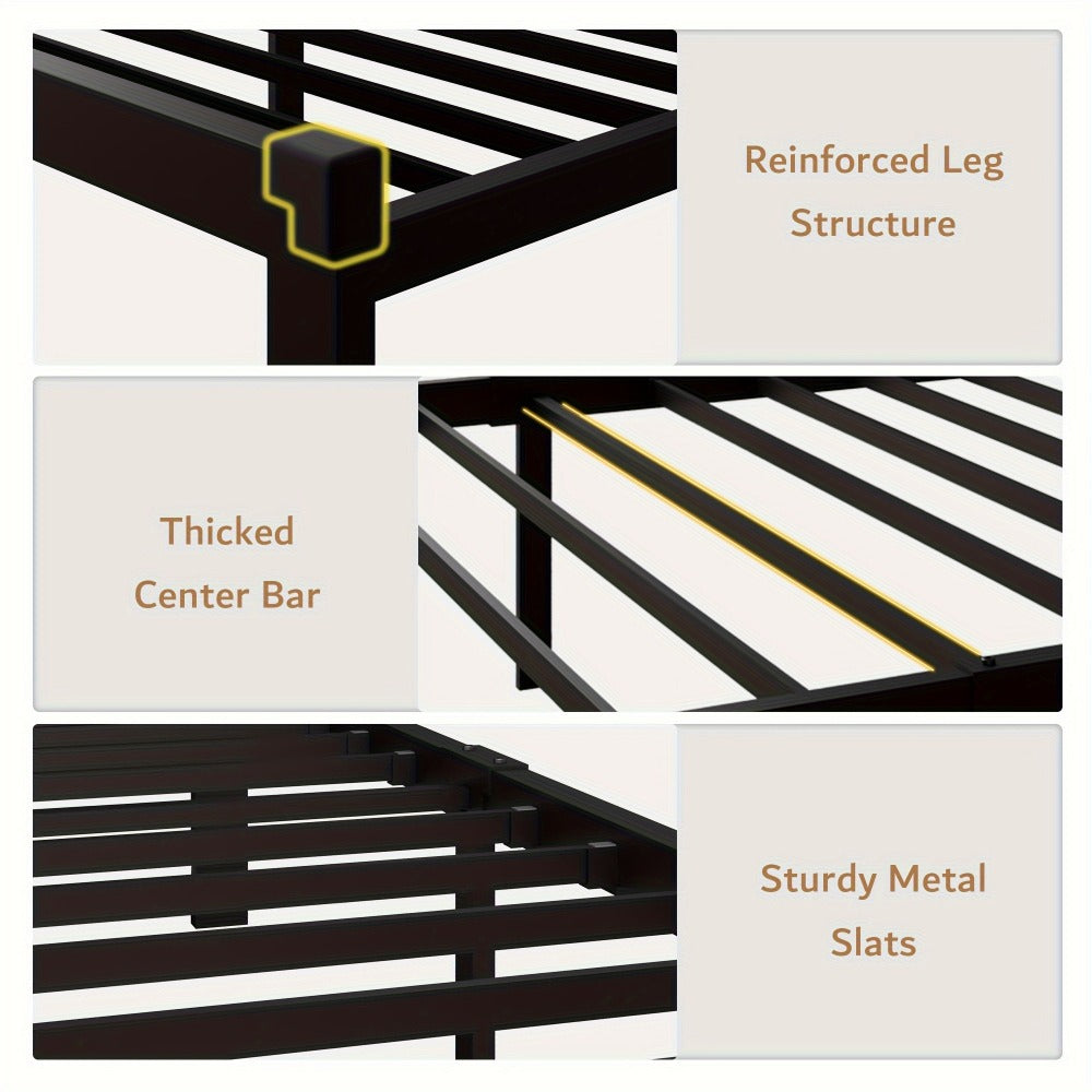Platform Bed Frame with Button-Tufted Headboard, 12 Inch Under-Bed Storage Space, Steel Slat Support, No Box Spring Needed, Easy Assembly, Twin Full Queen