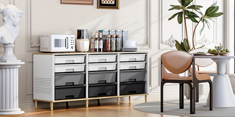 TOOLF 12 Drawer Storage Cabinet with Tabletop, Cube Organizer for Home & Office, Ideal for Living Room, Bedroom, Classroom, Playroom, And Craft Room