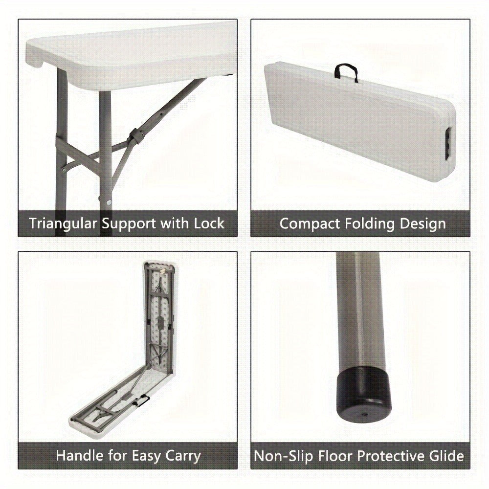 6ft Folding Plastic Bench – Collapsible Lightweight HDPE Seat for Indoor & Outdoor Use, Camping, Weddings, Picnics, Celebrations & Outdoor Gatherings, White & Coffee Brown