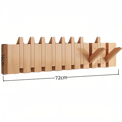 1pc Natural Wood Wall-Mounted Coat Rack with 10 Hooks - Piano-Shaped Accordion Design, Walnut Finish, Space-Saving Vertical Storage for Entryway, Bedroom, Bathroom - Easy Assembly, No Batteries/Electricity, Durable Multi-Purpose Organizer for Coats, Hats,