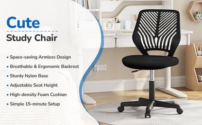 Costoffs Ergonomic Office Chair Armless Height Adjustable Swivel Task Chair with Lumbar Support for Home and Study, 300lb Weight Capacity, Black/Turquoise/Dark Gray/Rose red/Purple/Green/Blue, Christmas Gift