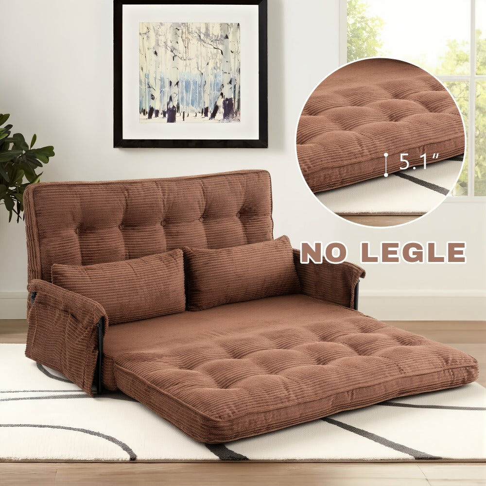 Convertible Sofa Bed with Memory Foam, Foldable Sleeper Chair Corduroy Fabric Metal Frame, Space Saving Sofa for Small Apartment Living Room Bedroom Studio Guest Room