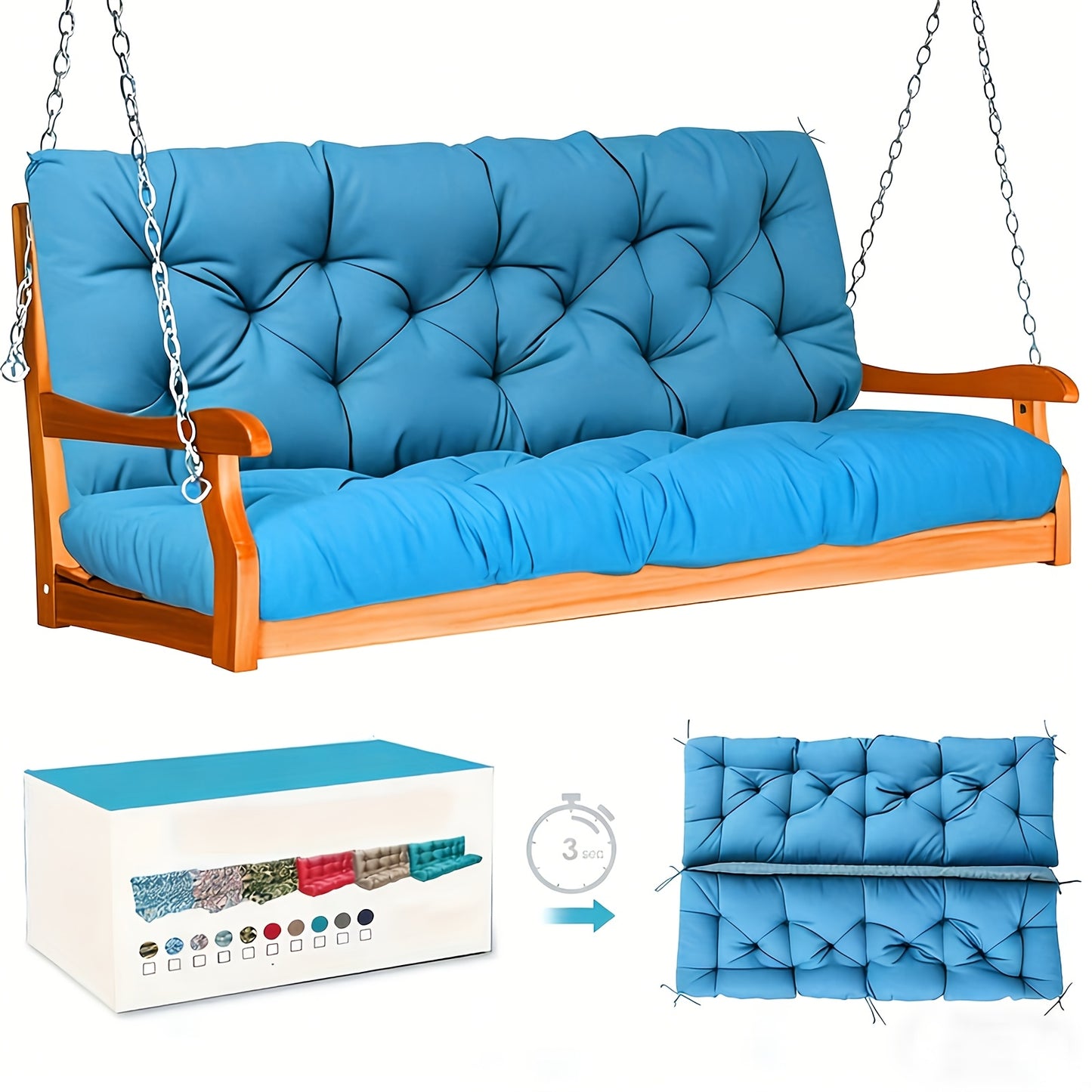 Porch Swing Cushions Waterproof All-Weather Fade-Resistant 60 Inch X 40 Thick 5'' Patio Chair Cushions with Ties for Backyard 2-3 Seater Replacement with Backrest Ergonomic Lumbar Support
